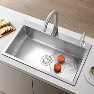 SS Handmade Single Bowl Kitchen Brushed Sinks Large Basin