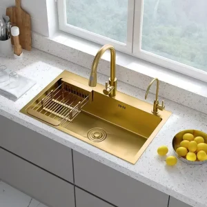 Modern Good Selling Stainless Steel Sink Single Bowl Handmade Rectangle Custom Golden Kitchen Sink