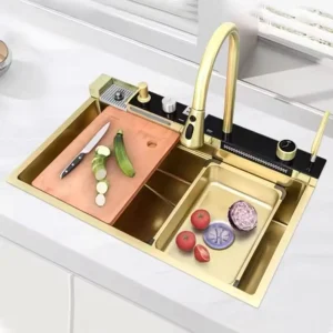 Luxury hidden golden modern kitchen sinks multifunction sink kitchen waterfall 304 stainless steel smart kitchen sinks