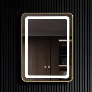 Rectangular Gold Metal Framed LED Bathroom Mirror