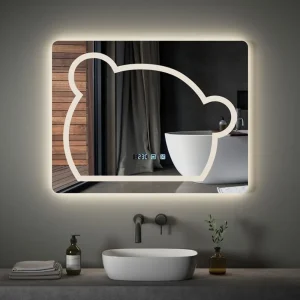 Rectangular Frameless LEDBathroom Mirror Bear Shaped With Defogger