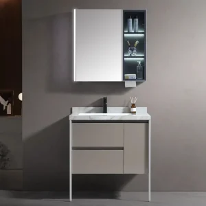 Khaki Bathroom Vanity with Sintered Stone Top and Mirror