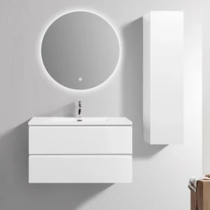 Wall HungWood Vanity with Tall Storage Cabinet