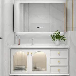 White Wood VanityWall Mounted for Bathroom