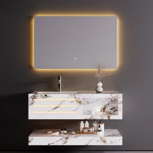 White Stone Wall Mounted Modern BathroomVanity with Undermount Sink