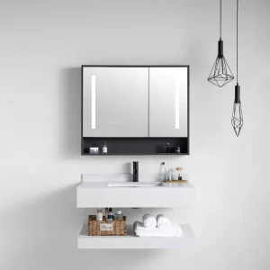 600mm Small Floating Sintered Stone Bathroom VanityUnit with Mirror Cabinet